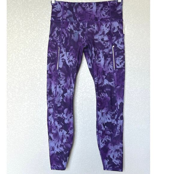 Athleta Printed Rainier Tight Legging Size M Spliced Floral Basalt Violet Purple - Picture 3 of 10